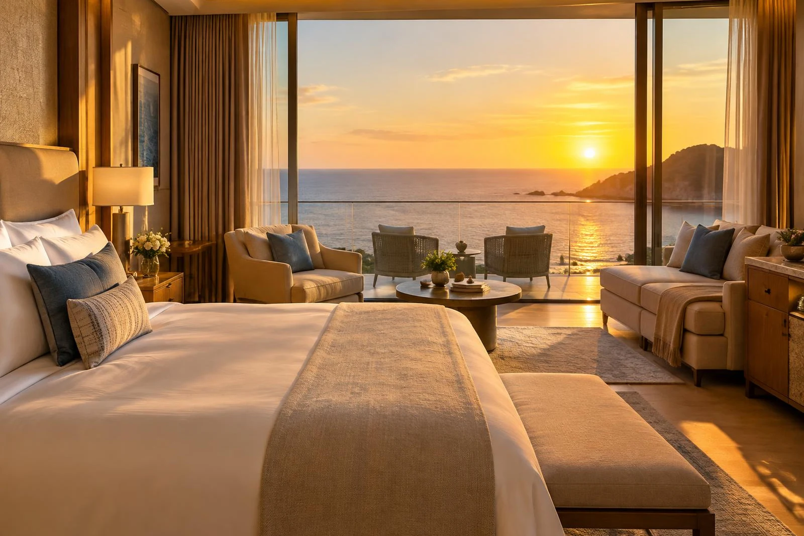 Luxury hotel suite with ocean view