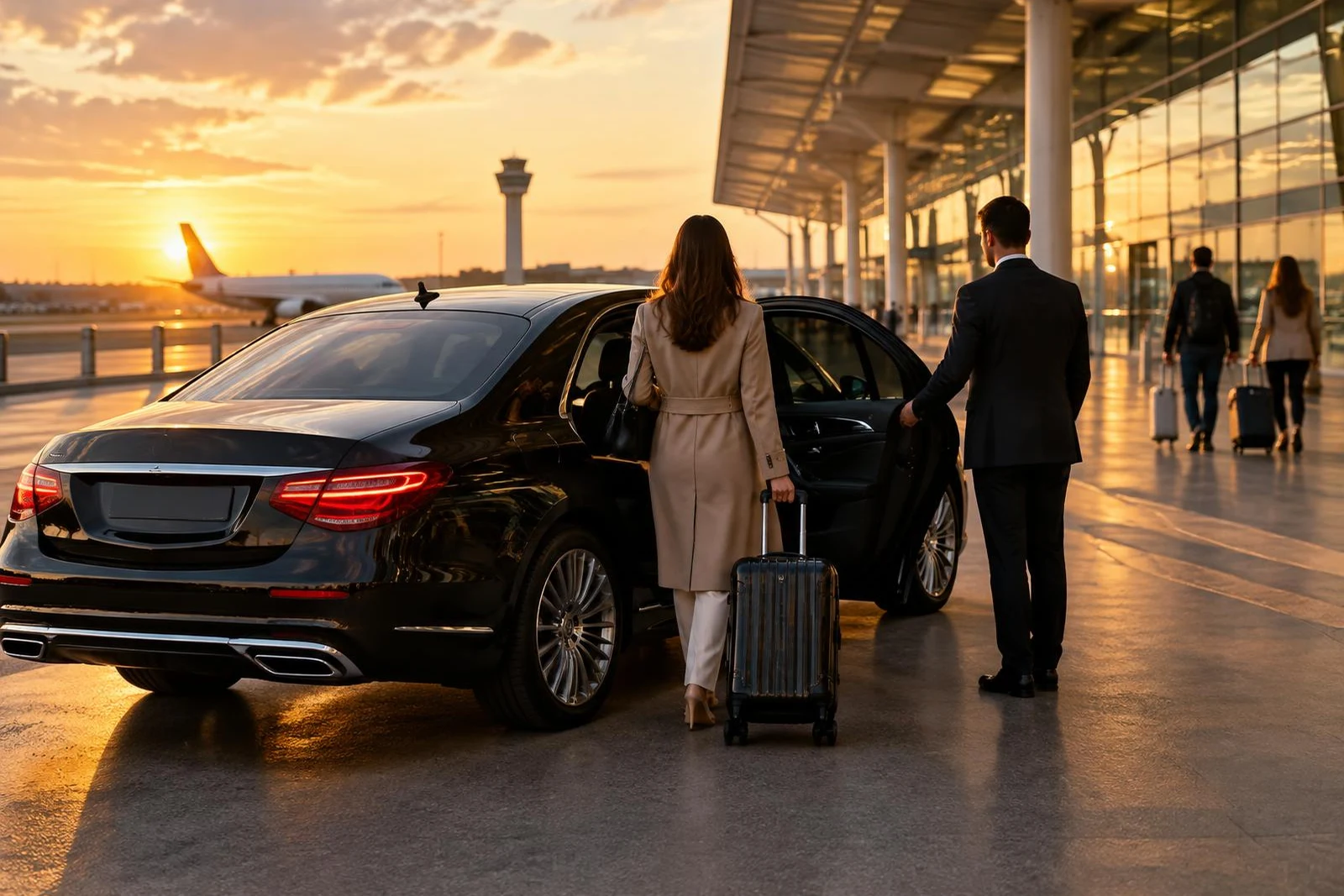 Chauffeur car at airport arrivals