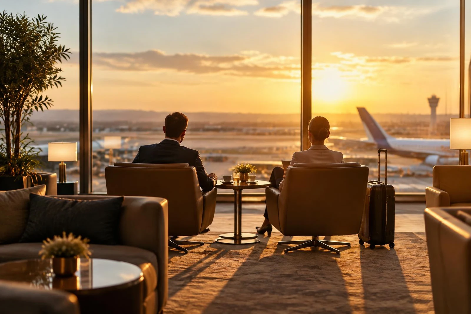 Business travellers in a premium lounge