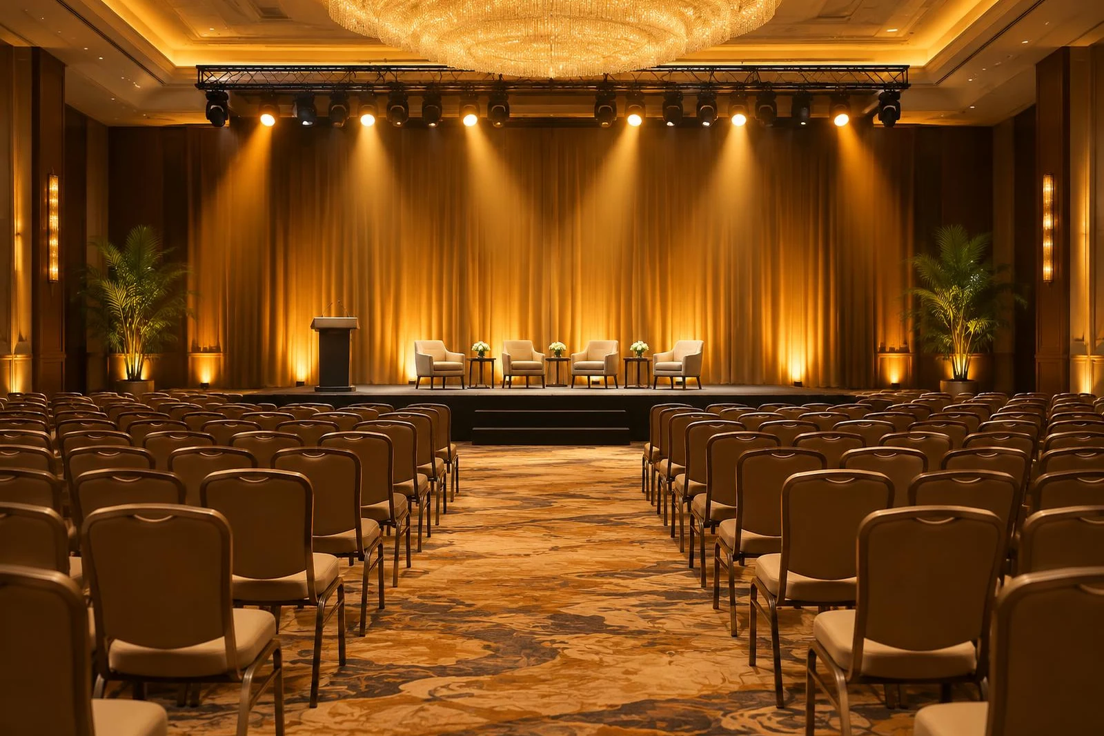 Conference hall with stage lighting
