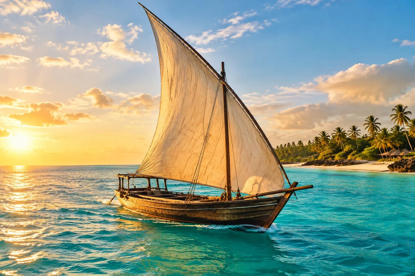 Zanzibar dhow and turquoise beach
